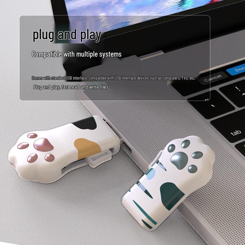 U&H P008 Cute Cat Paw USB Flash Drive with Type-C Adapter