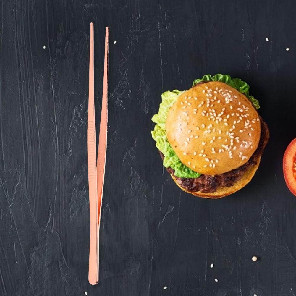 Stainless Steel Kitchen Tweezer Food Clip with Serrated Tip Cooking Tool for Home UseGold