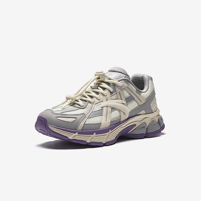Anta Kids Millennium Synthetic Leather Retro Trend Lightweight Shock Absorption Low Top Casual Shoes Kids Casual Shoes Gray White 322448813-1