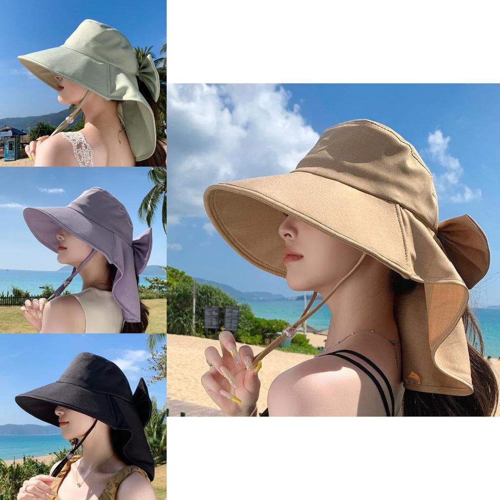 Summer Wide Brim Hat With Neck Protection For Women Outdoor Sun Shade Fashionable Uv Shield