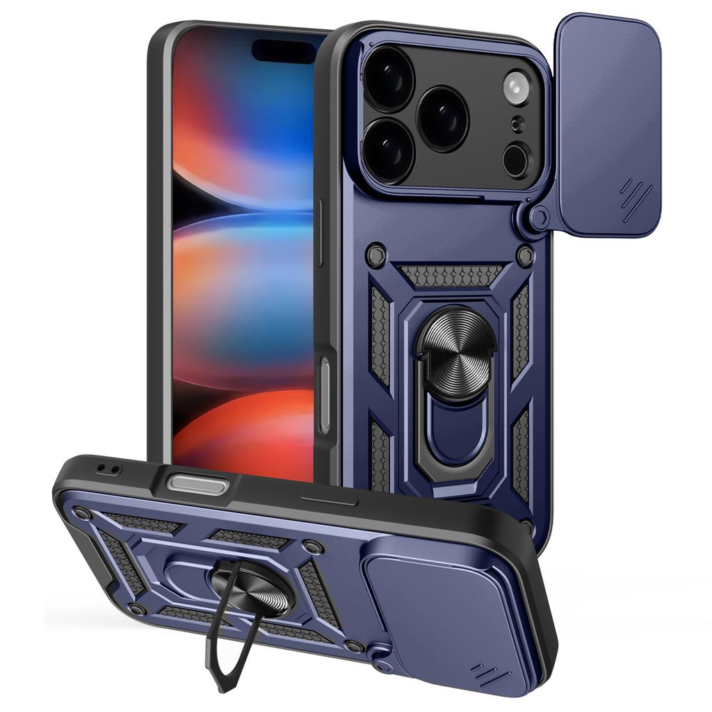 For iPhone 17 Pro Case with Slide Camera Lid PC+TPU Kickstand Phone Cover