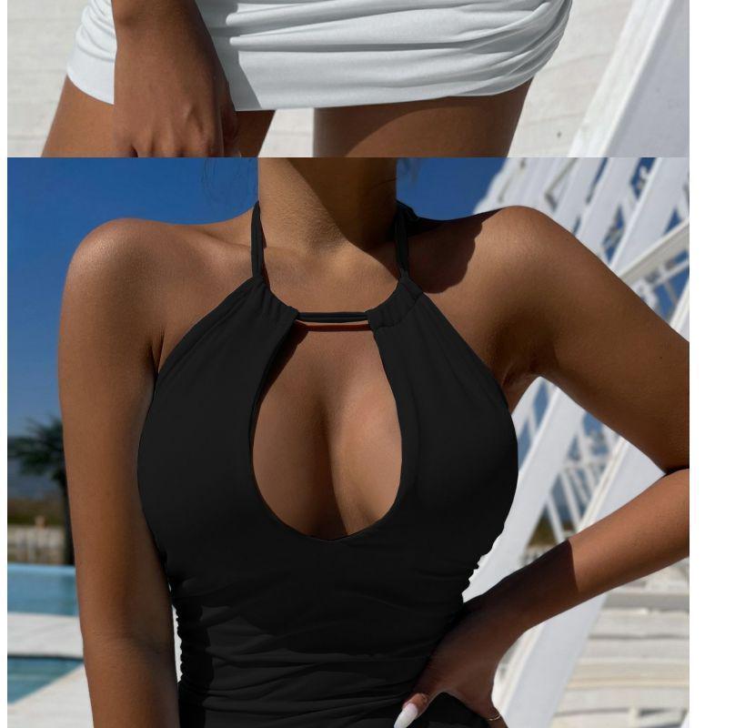 Thai Lace-Up Halter Backless Pleated Bodycon Dress for Women