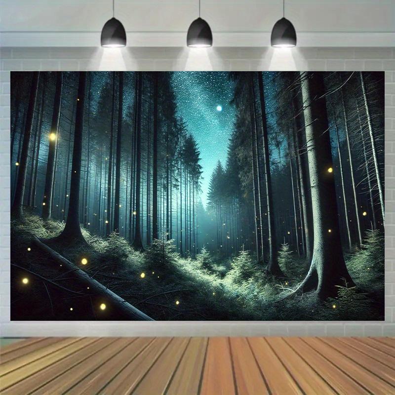 A polyester photography background depicting a firefly forest suitable for birthday banner and cake table photography 100x150cm