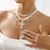 Tooxika Temperament Niche Design Double Layer Imitation Pearl Necklace Personalised Trefoil Cross Multi-layer Necklace