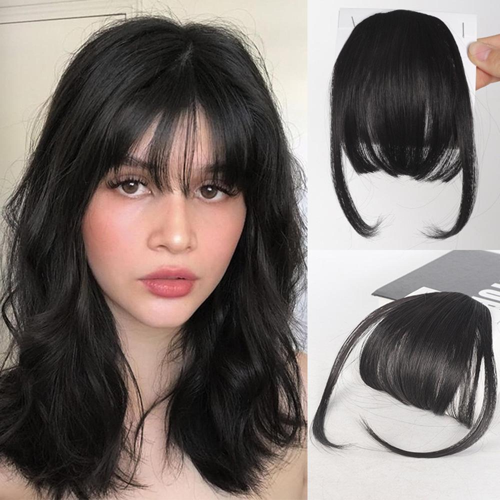 Dünne durchsichtige Luft-Pony Clip-in Haarverlängerung Synthetischer Pony mit Koteletten Pony-Haarteile Für Mädchen Tägliche Party-Nutzung