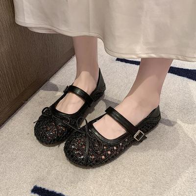 Moda 2025 Nuevos Zapatos de Mujer Correa con Hebilla Planos de Mujer Moda Lazo de Mariposa Diarios Venta Caliente Malla Ligero Suela Suave Tacón Bajo Plano