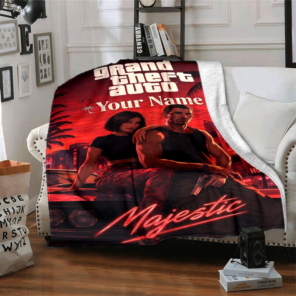 Grand Theft Auto Customize Text Blanket Gift Personalized Blanket Soft Warm Cozy Throw For Office Chair Livingroom Bed Sofa Four Seasons Universal