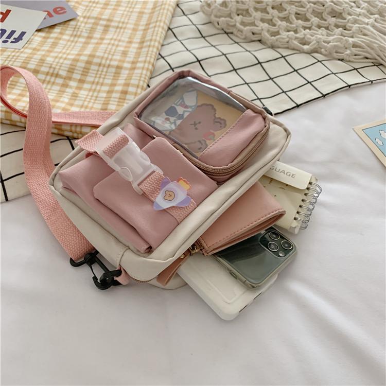 Japanse Style Kawaii Shoulder Canvas Bag Girls Student Small Mutipockets Transparent Crossbody Bags Women New
