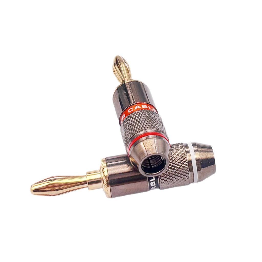 Akkerds Banana Plugs for 4mm Red Black 24k Gold Easy Double Screw Compatible with for Audio Speakers, + Set, Solderless, Plated, Installation, Fixing,