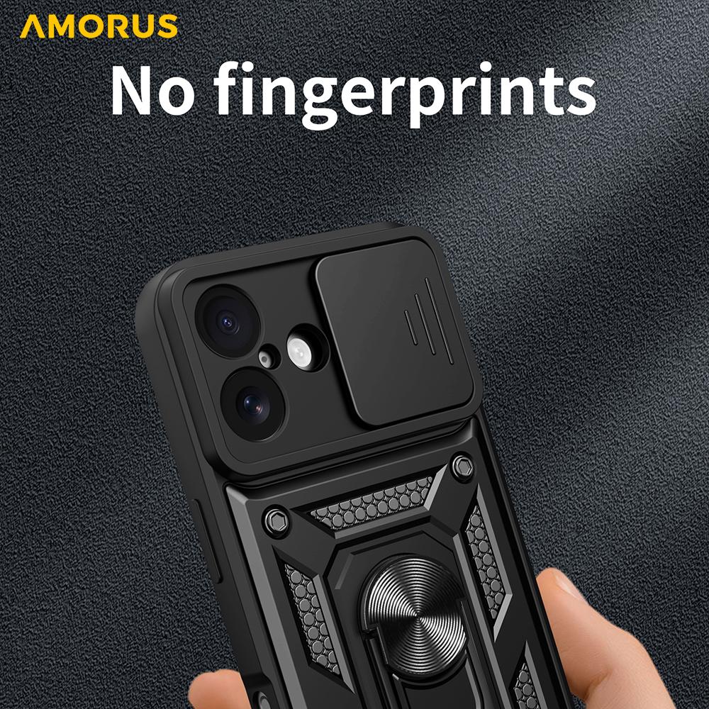 AMORUS For iPhone 17 Case Kickstand PC+TPU Phone Cover with Camera Lens Slider