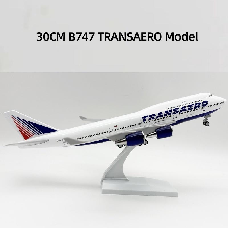 

30cm B747 TRANSAERO Russian Airways Model Plane Diecast Resin Aircraft Simulation Airplane Room Decor Home Display
