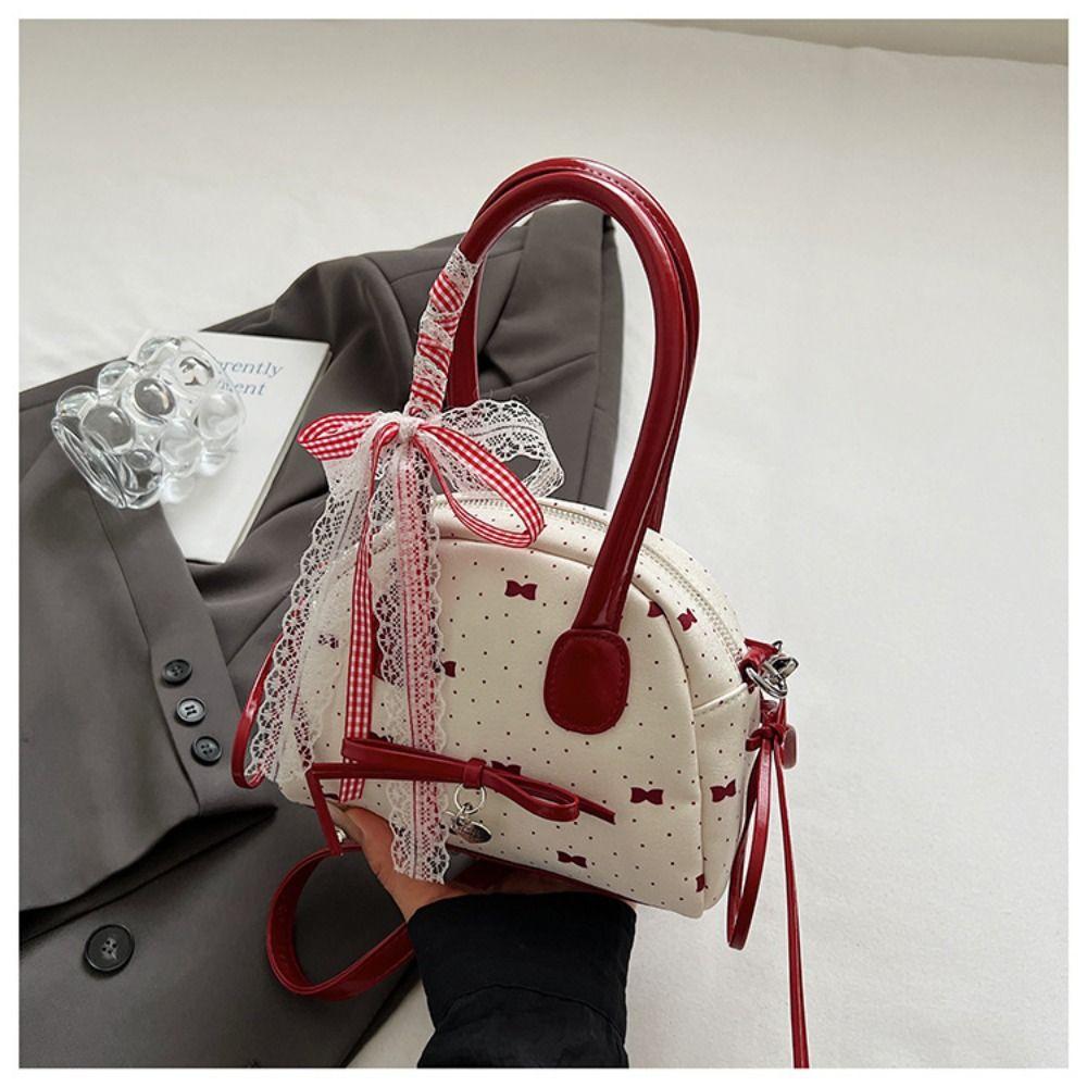 Lace Ribbon Boston Shoulder Bag French Style Women Handbags Fashion Bow Ribbons Bowling Bag  Travel