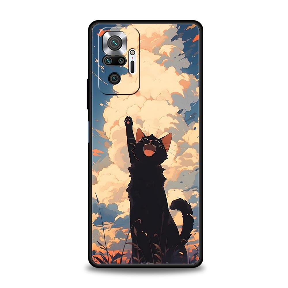 Cat Van Gogh Starry Sky Phone Case For Xiaomi Redmi Note 14 13 5G 10 11 12 Pro Plus 4G 14C 13C 12C 10C Black Cover