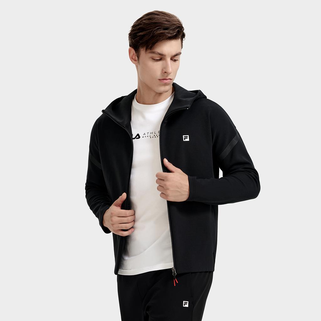 FILA Color Block Logo Minimalist Sports Fitness Knitted Jacket Men Jacket Deep-Black A11M311506FBK