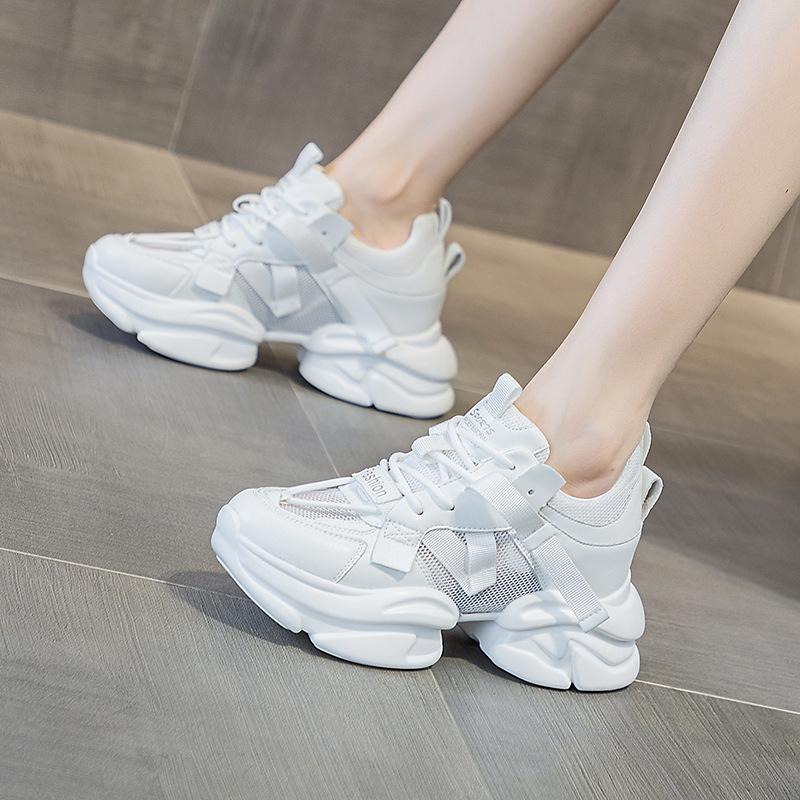 Thick-soled heightening shoes dance shoes 2025 spring new dad shoes ins trendy leather surface soft sole sports casual shoes women