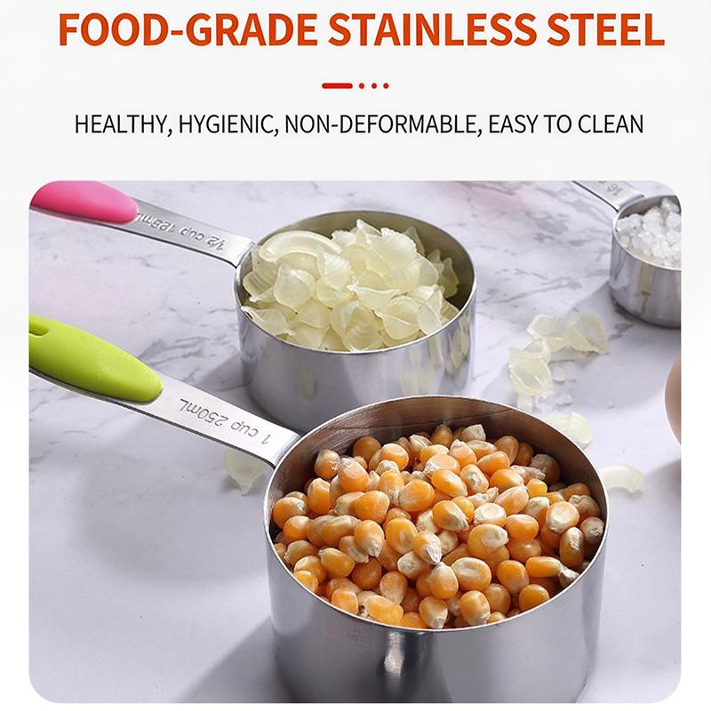 5Pcs Stainless Steel Measuring Cups And Spoons Set Kitchen Accessories For Baking Cake Cooking Making Measuring Kitchen Tools