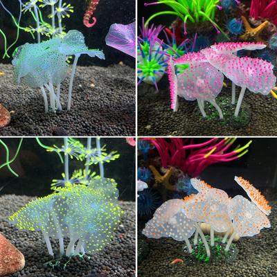 Décoration de récif corallien en silicone fluorescent pour aquarium avec effet lumineux nocturne Ornements d'aquarium Sûrs pour tous les poissons et crevettes
