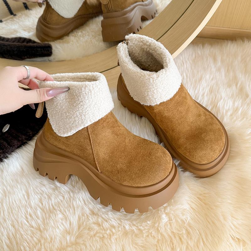 Women's two wear thick bottom large size thickened winter warm fur one snow boots thick lining ankle boots non-slip hiking sports cotton shoes