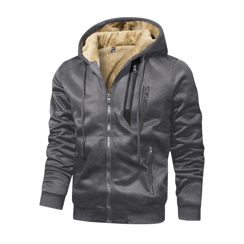 Herre Ensfarget Fleece Hettegenserjakke med Glidelås Herre Sport Stor Størrelse Casual Fleece Genserjakke