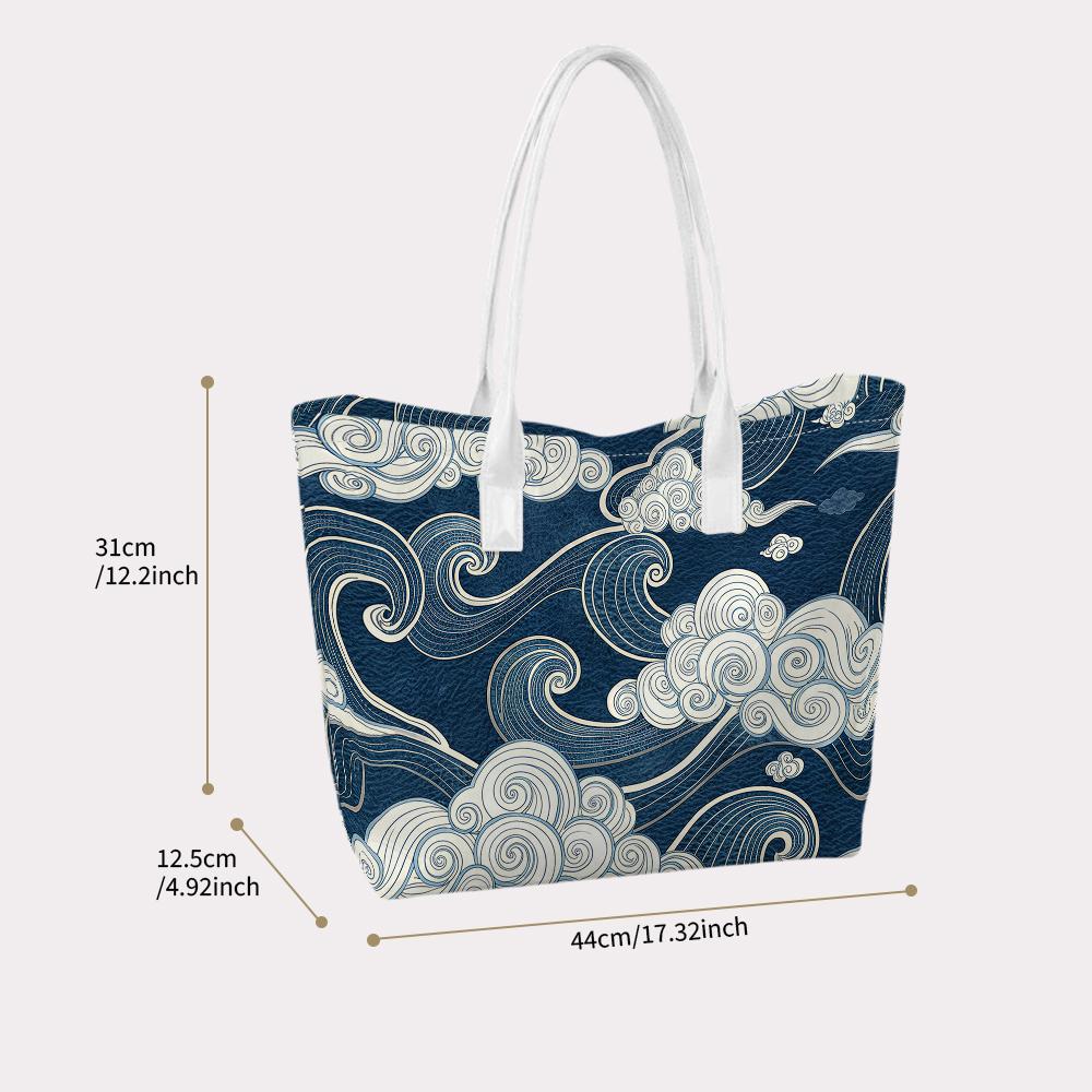 Traditional Cloud Pattern Tote Bag Daily Use Casual Large Capacity Fashion Shoulder Handbag for Women