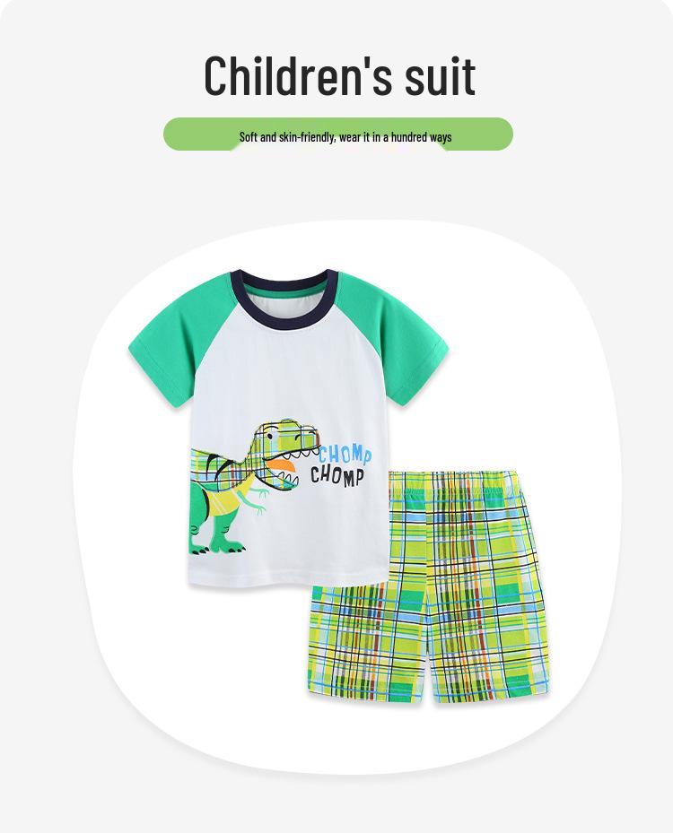 Summer 26 Dinosaur Cartoon Print Boys' Shorts and Shirt Set - Kids' Two-Piece