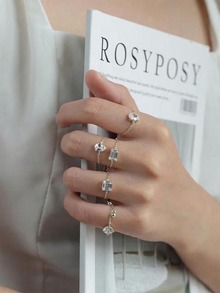 925 Silver Round Oval Water Drop Shape Zircon Chain Adjustable Ring For Women Anniversary Hight Quality Fine Jewelry