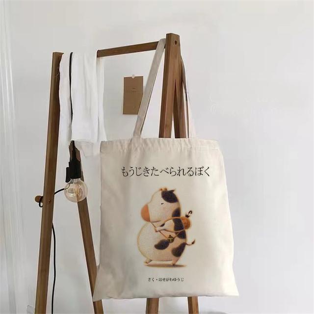 New Women's Cartoon Handbag Cute Animal Panda Shoulder Canvas Bag Large Capacity Girl Reusable Shopping Bag Grocery Bag.