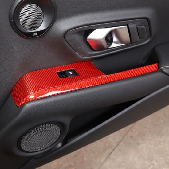 Red Carbon Fiber Window Lift Panel Trim Cover For Toyota Supra 19-22