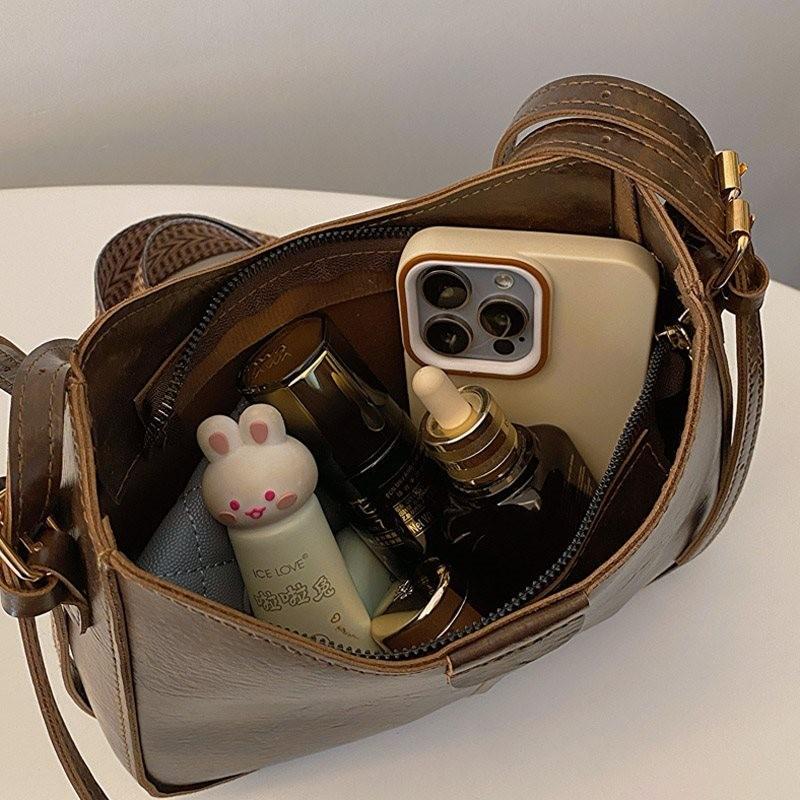 Stylish All-match Women's Bucket Bag Soft Touch Fabric Classic Vintage Design