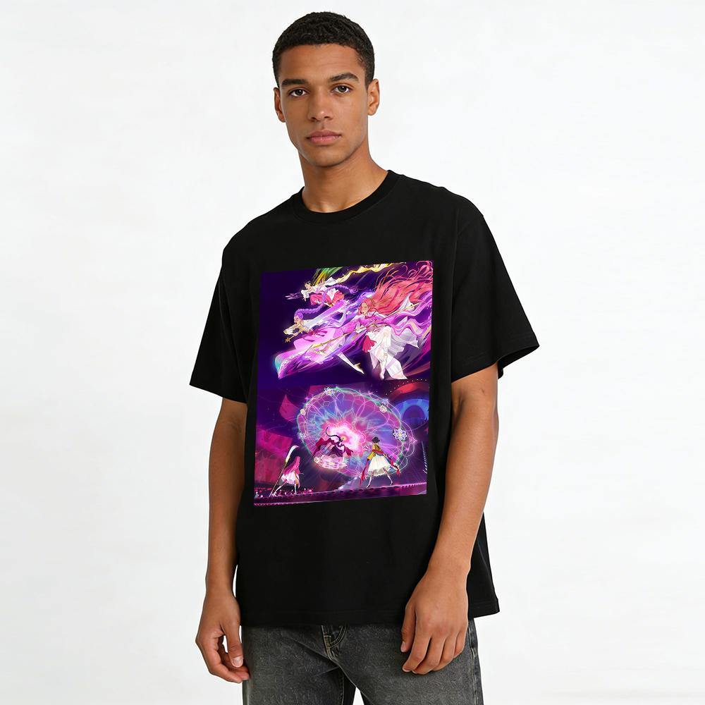 Anime Style Chinese Style Colorful Battle Princess Print T-Shirt Casual Loose Top For Men And Women Pure cotton T-shirt