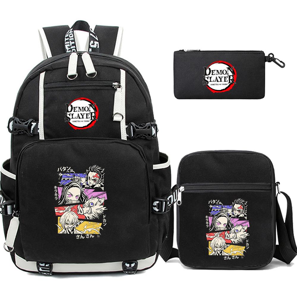 3Pcs/set Cartoon Demon Slayer Printed Backpack Large Capacity Bookbag Student School Bag Outdoor Laptop Travel Bag