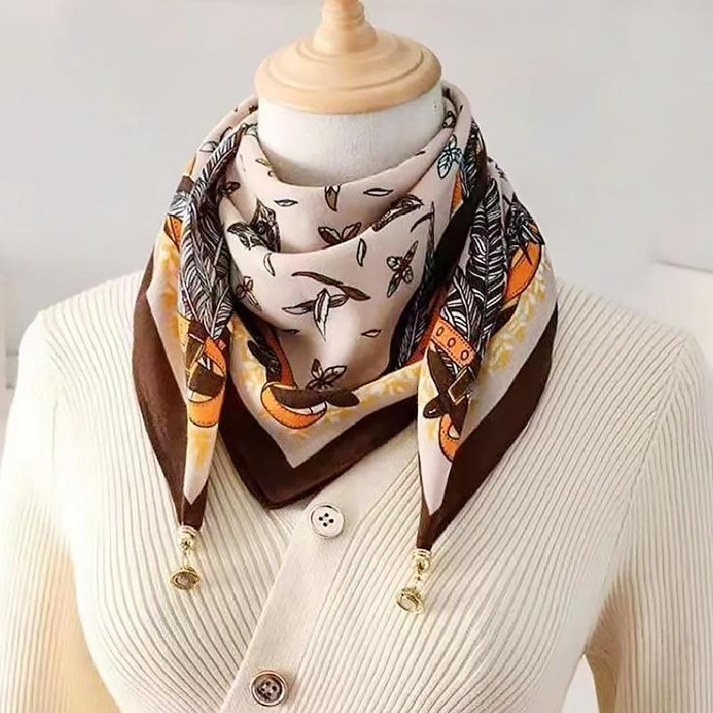 106x65cm Necklace Gift Silk Scarf Elegant Painted Pattern Versatile Neck Scarf Luxury Magnetic Closure French Style Multi-Color