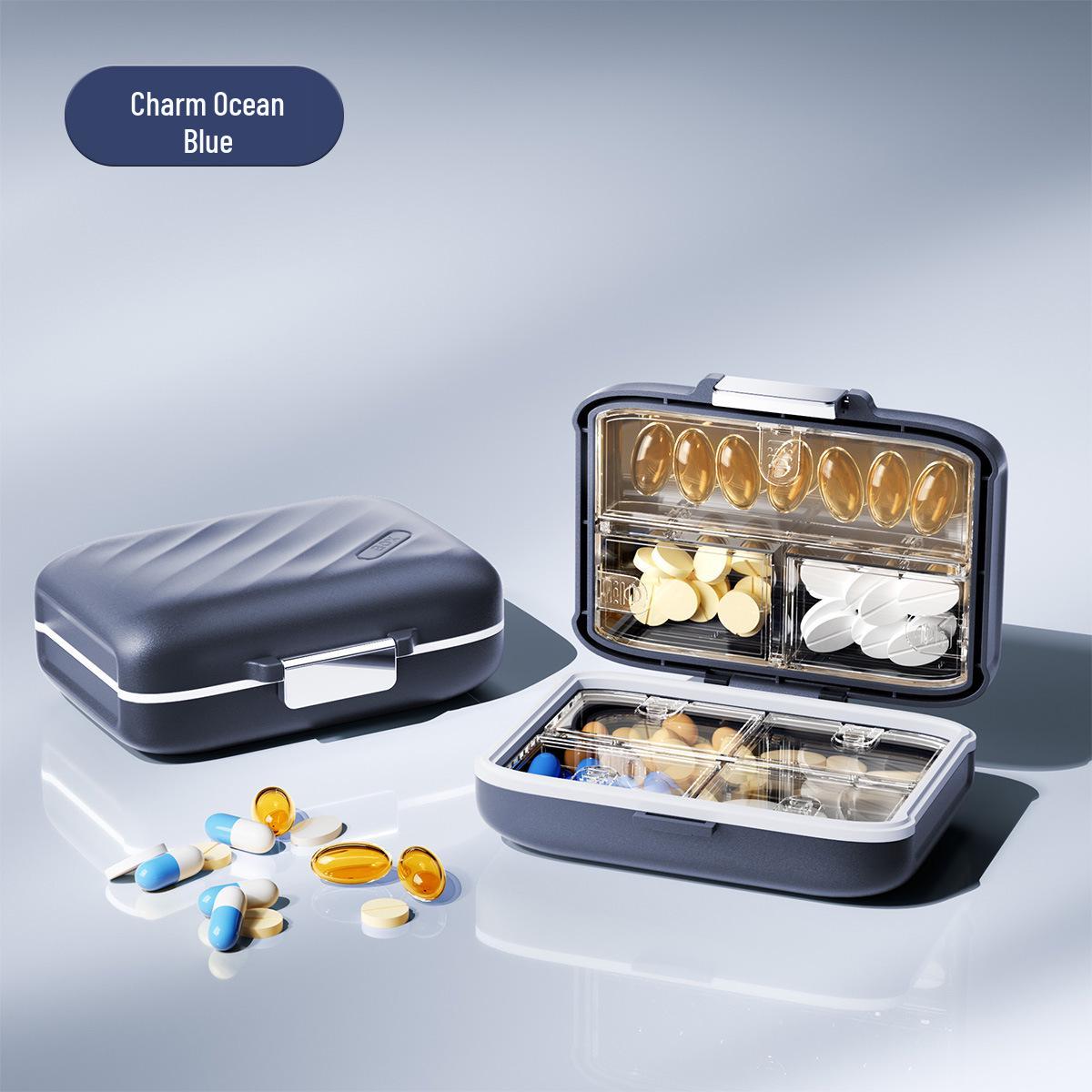 Compact Light-Proof Pill Organizer for Daily & Weekly Meds океан синий