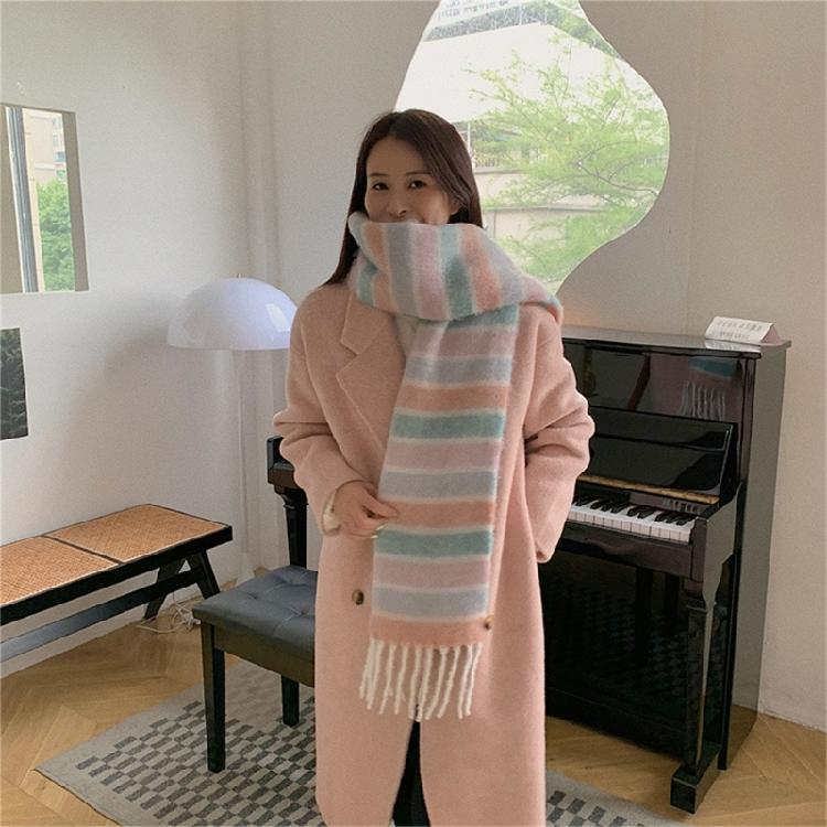 Adult Women Warm Scarf Thicken Rainbow Long Scarf Soft CashmereFeel Shawl Scarf