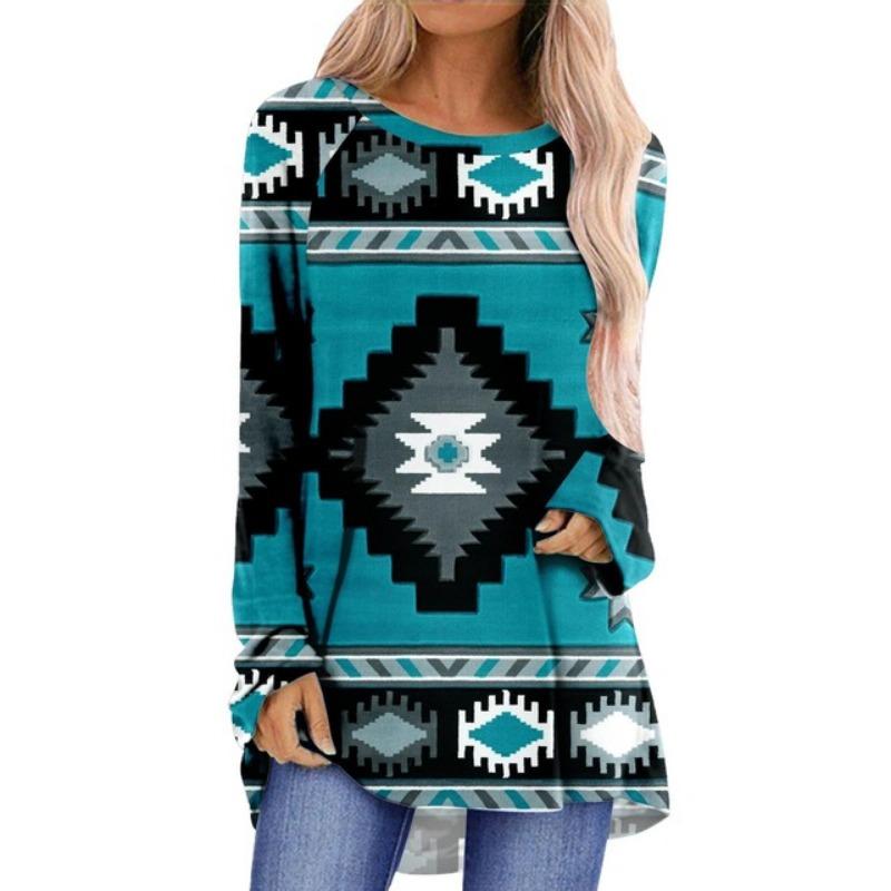 Summer Women's  Fashion Long Sleeve T-Shirt Women'S Printed Top Autumn And Winter Casual  Large Size Round Neck Clothing