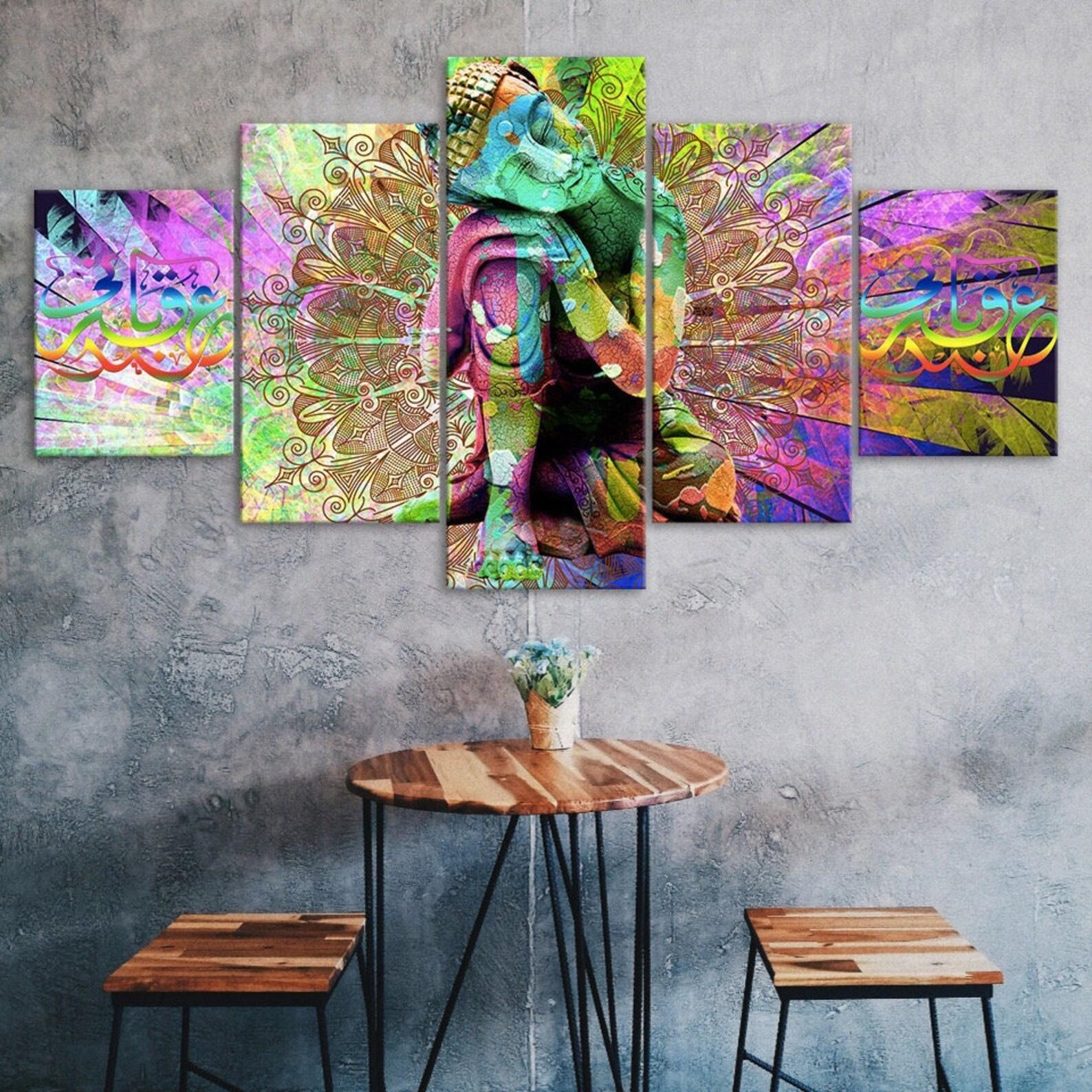 

Abstract Buddha Thinking Vivid Psychedelic Scenery 5 Piece Five Panel Wall Canvas Print Modern Art Poster Home Decor Gift For Him For Her 20X35 20X45 20X55CM