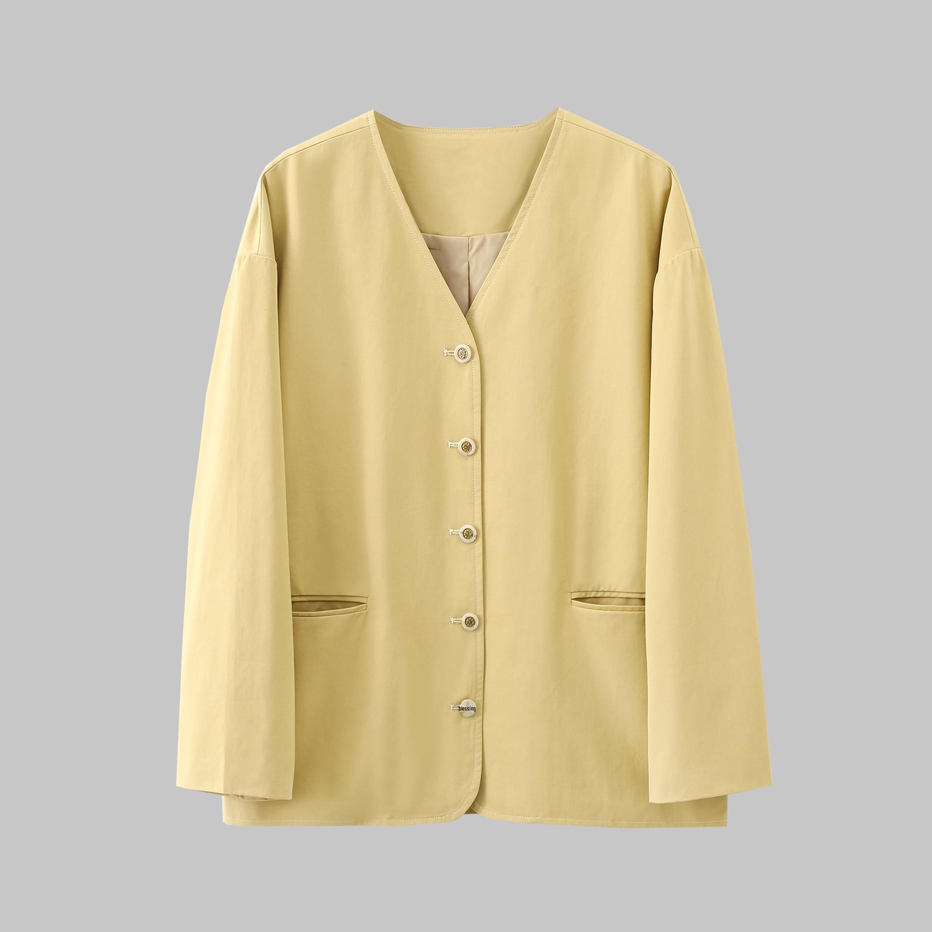 

Кардиган из чистого хлопка с V-образным вырезом, приталенный: Однотонный, с длинными рукавами, модный дизайн средней длины Large горчичный/жёлтый