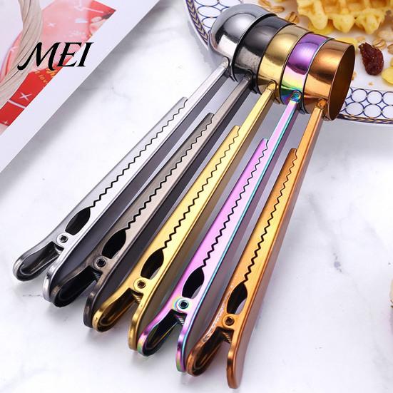Dual-purpose Spoon And Bag Clip 2 in 1 Clip, Stainless Steel Measuring Precise Capacity Scoop, Multifunctional Powder Sealer for Milk Coffee, Airtight