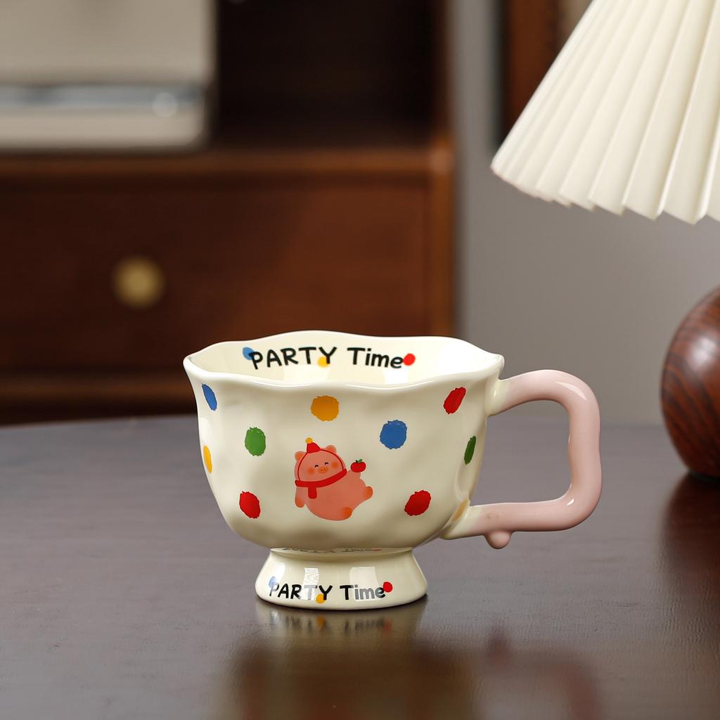High Temperature Resistant Goblet Polka Dot Cute Pet Cartoon Cute Ceramic Cup High Looking Office Drinking Mug Souvenir Gift