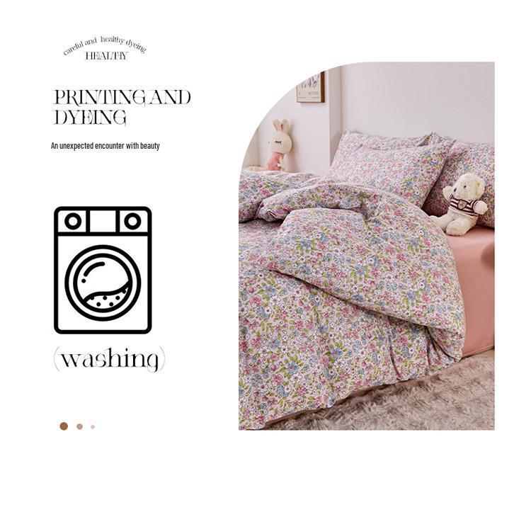 Elegant High-Weight Knit Cotton Floral Four-Piece Bedding Set – Skin-Friendly, Available In Single/Double Sizes.