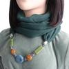 Cotton-Linen Infinity Scarf with Handmade Beaded Pendant, Women's 2-in-1 Boho Scarf Necklace Accessory