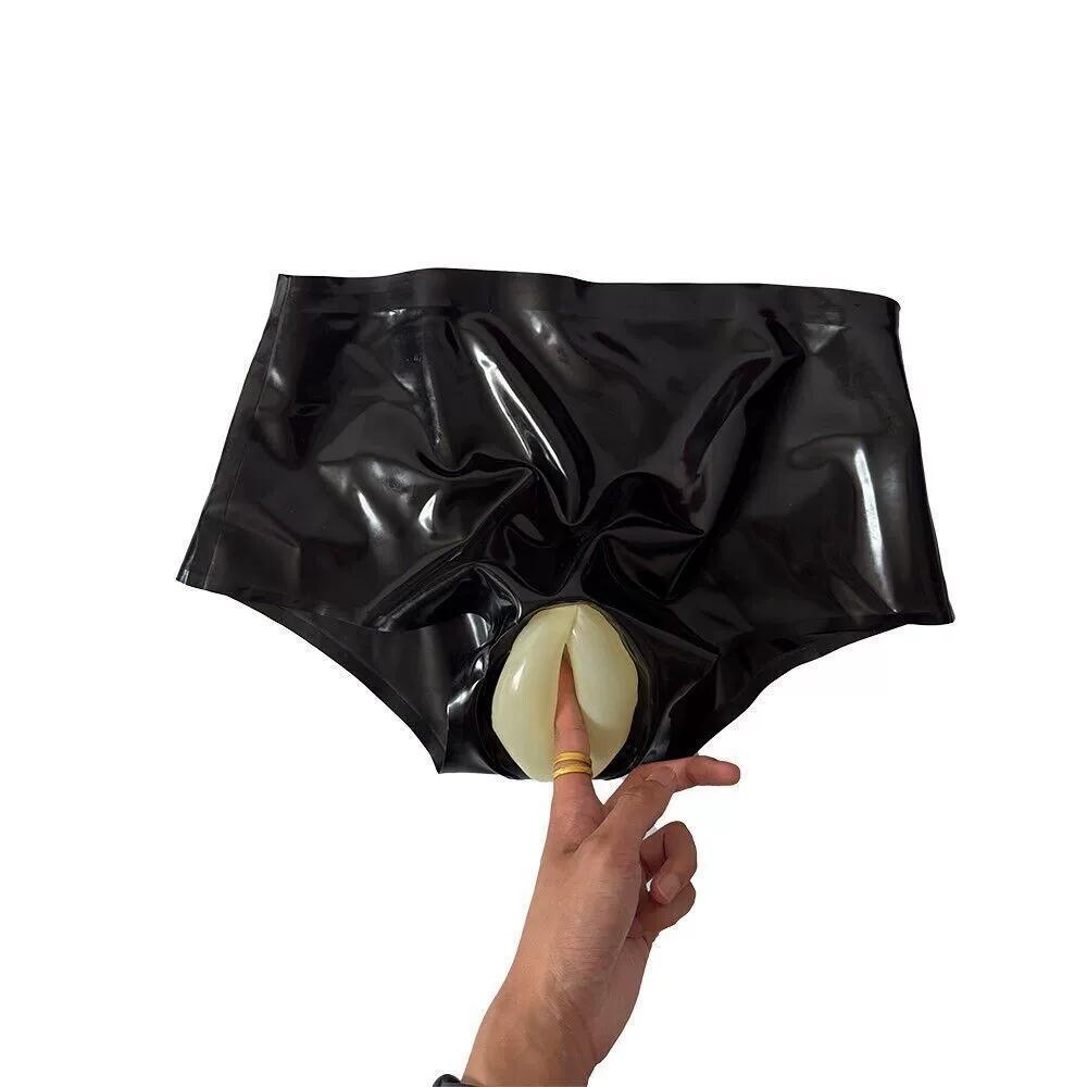 Handmade Latex Shorts Anal Condom Vagina Straight Women Underwear SM Fetish Tights for Lesbian