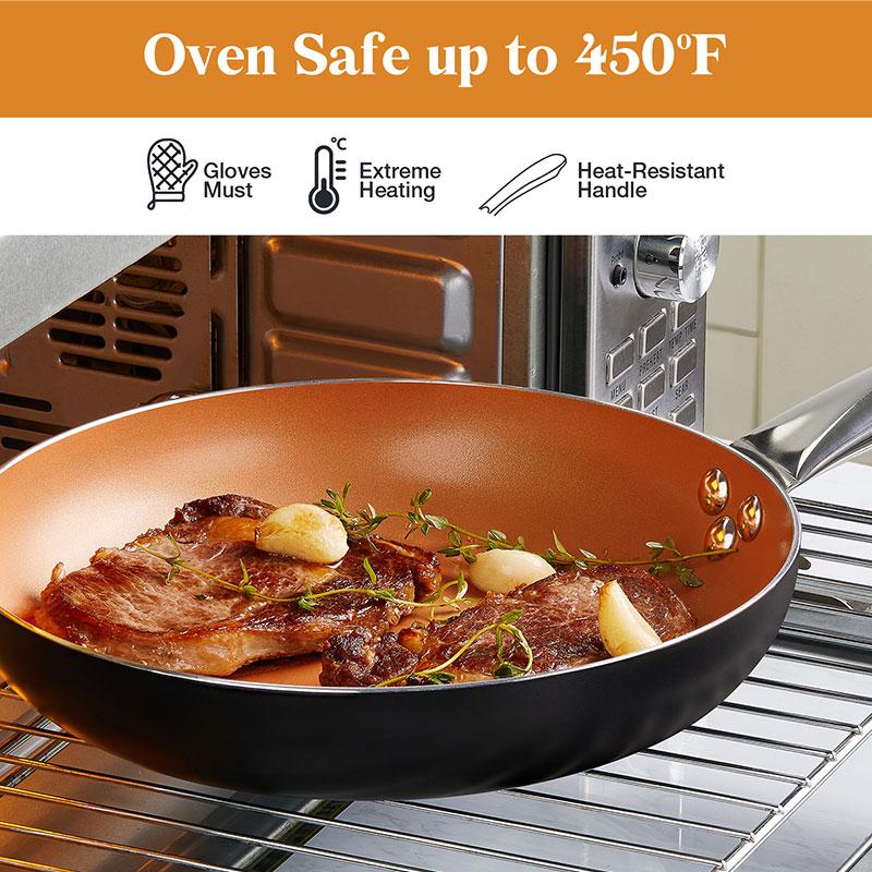 8"10" Copper Nonstick Frying Pan with Lid Titanium Ceramic Interior Saute Pan Omelet Pan Kitchen Cooking Skillet Cookware