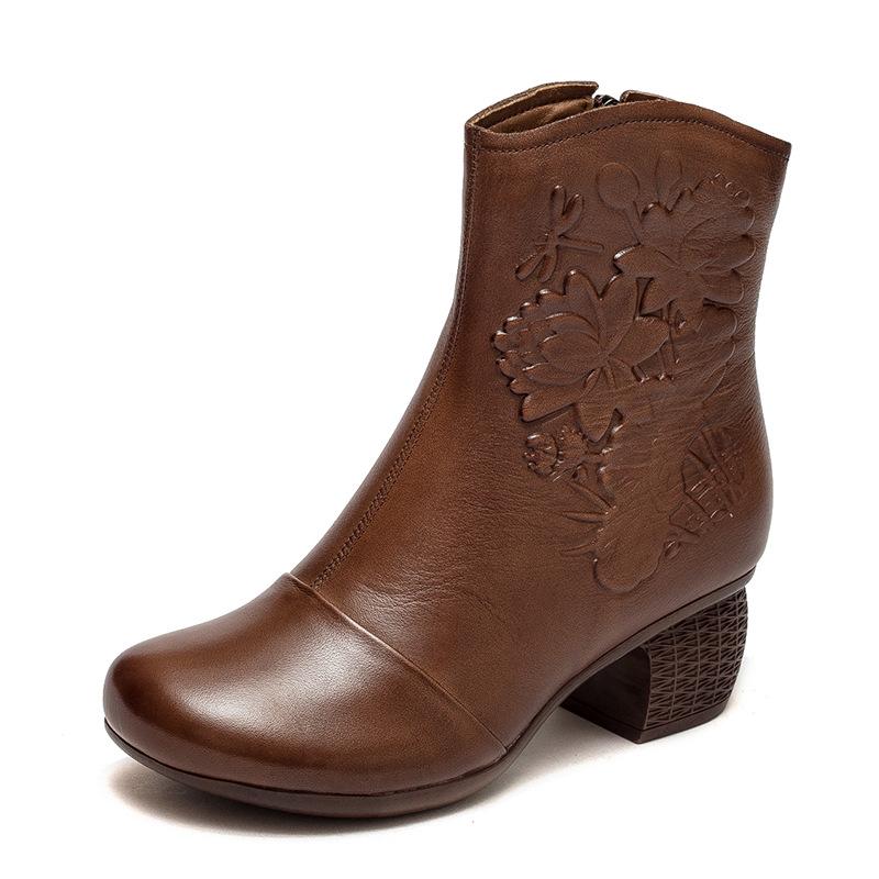 Fashion GKTINOO Women Boots 2024 New Woman Short Boots Round Toe Genuine Leather Autumn/Winter Shoes Square Heels Female Footware