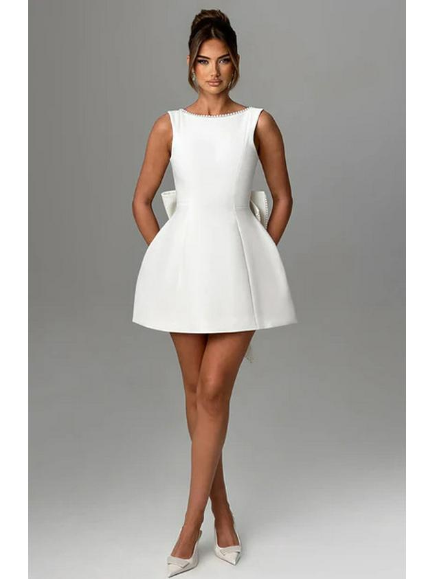 Women's Summer Pearl Bow A-Line Fashion Slim Dress