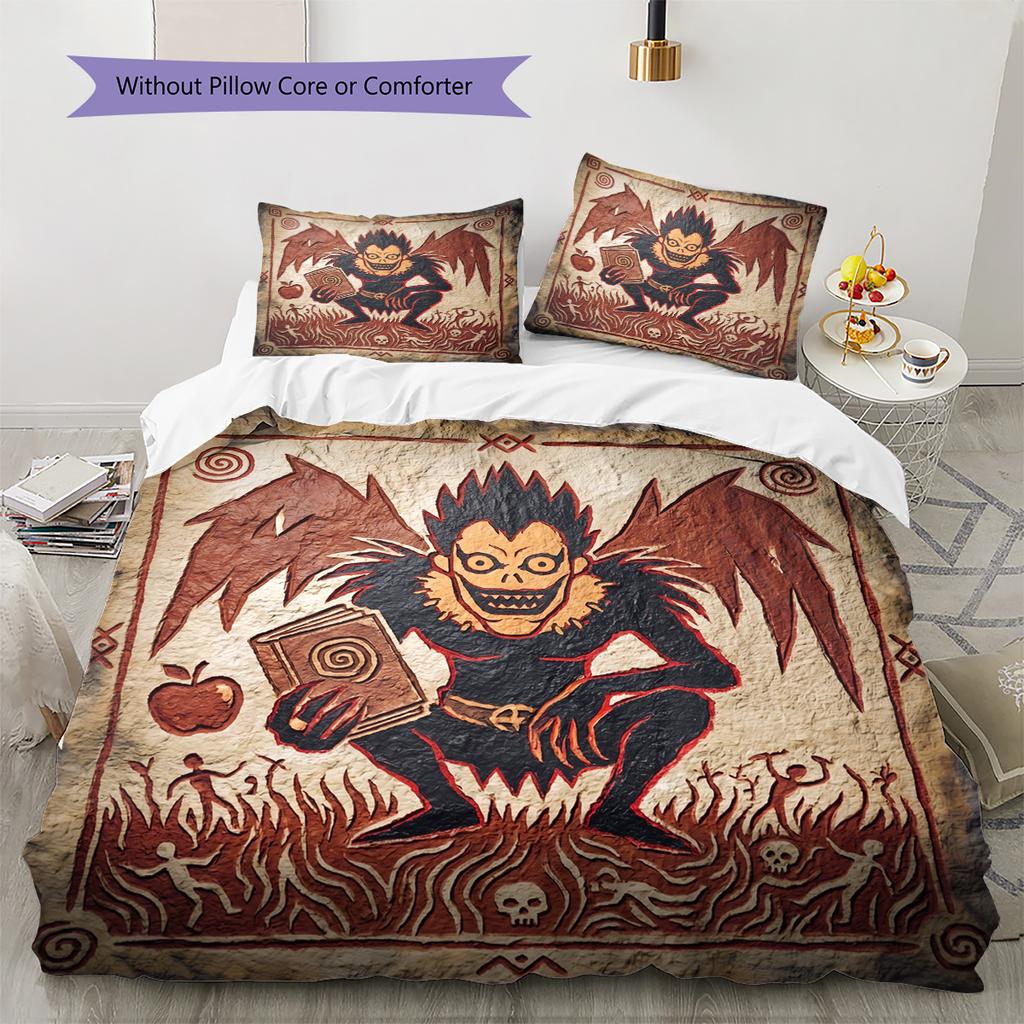 Death Note Pattern Bedding Quilt Set Quilt Cover Pillowcase Home Decoration Birthday Gift (1 * duvet cover + 2 * pillowcase, without core)