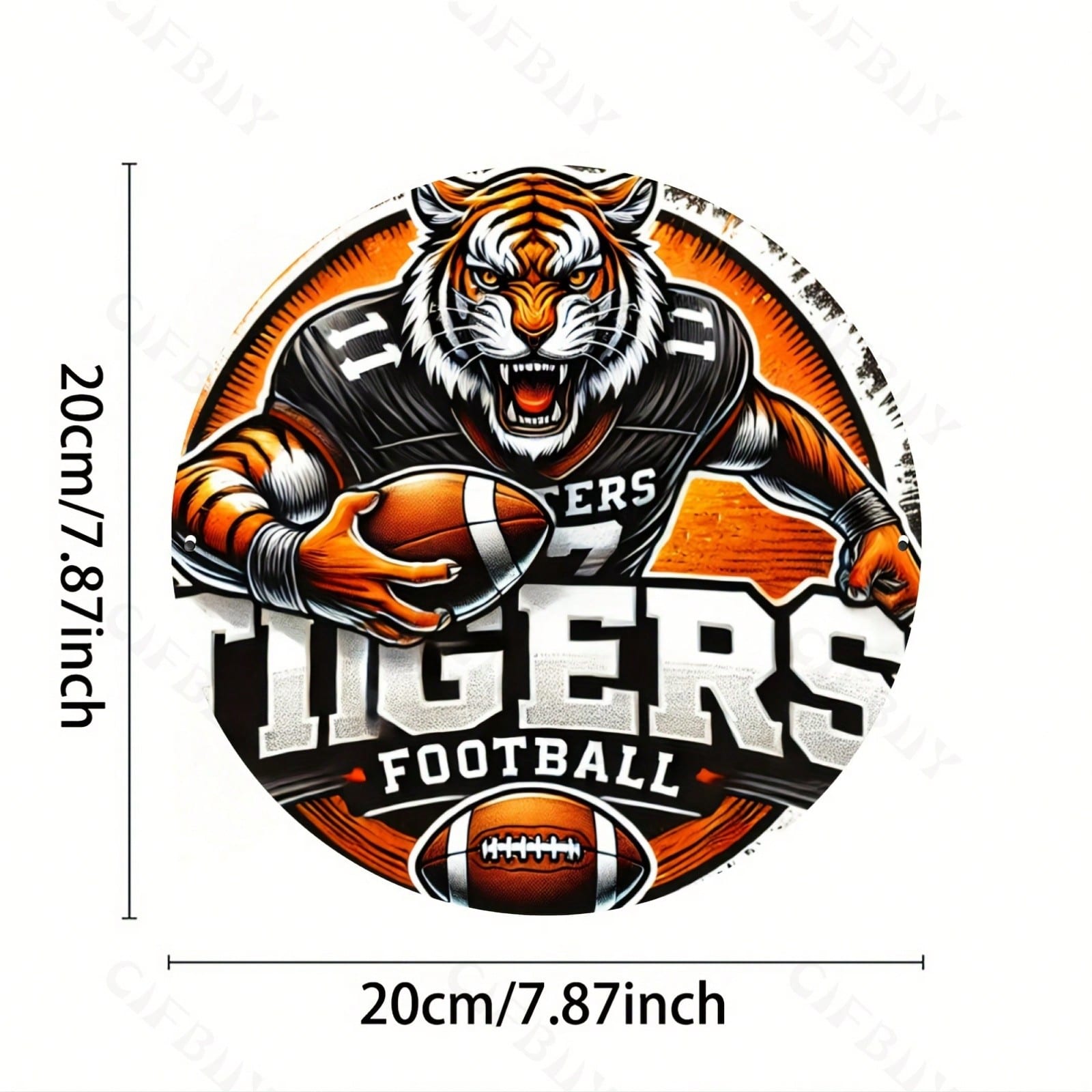 Vibrant Tiger Football Metal Wall Art Round Aluminum Sign 8x8 Inch Home Kitchen Decor