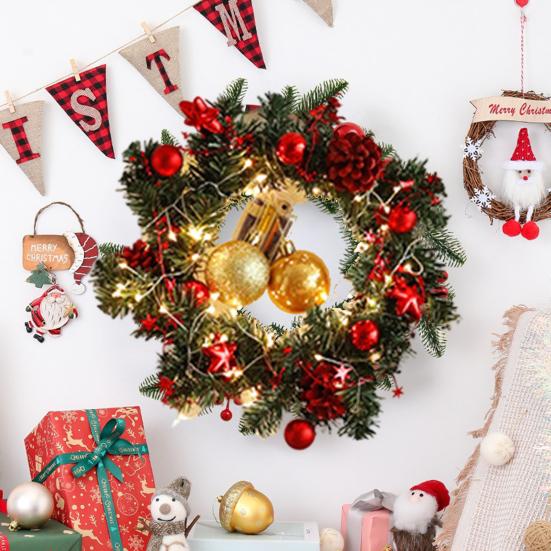 Christmas Wreath for Front Door Artificial Pine Wreath with Berries/Pinecones/Flowers for Holiday Indoor Outdoor Wall Window Porch Decor