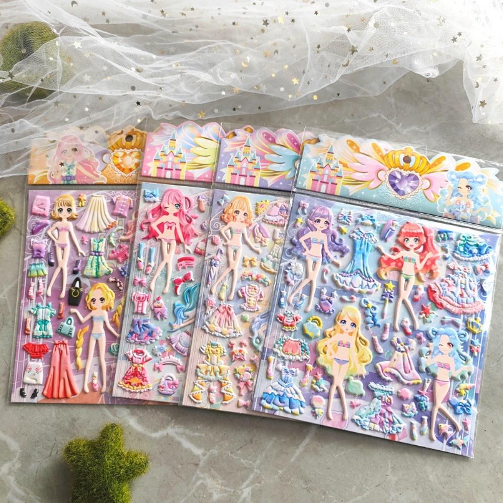 Large-Size Girls' Princess Dress-Up Stickers (4 Styles) Reusable Adhesive Stickers for Notebooks BulingBulingStickers Store