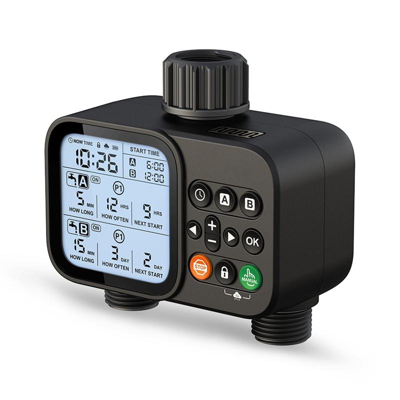 T02C!2-Outlet Water Timer Automatic Timed Irrigation System Outdoor Home Garden Lawn Greenhouse Sprinkler Tool
